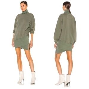 Young Fabulous and Broke Olive Green Long Sleeve Sweater Dress Side Zip Detail